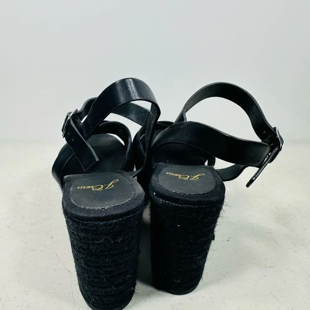 J Crew Women's Sandal Size 6 Block Heel Platfrom Black Espadrille Ankle Strap